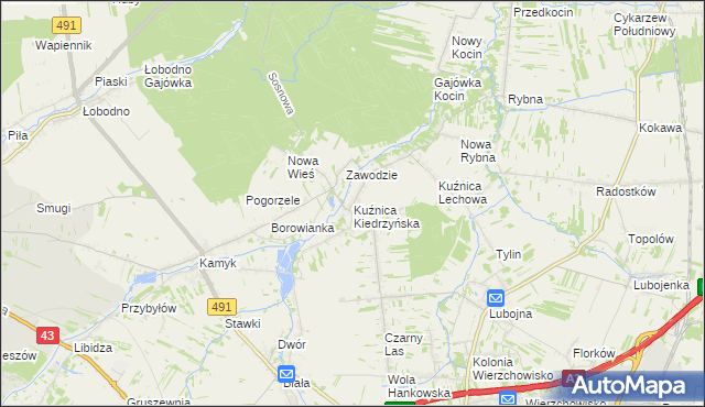 mapa Kuźnica Kiedrzyńska, Kuźnica Kiedrzyńska na mapie Targeo