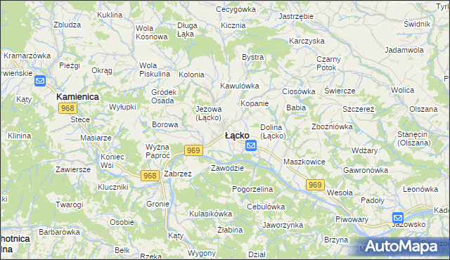 mapa Łącko powiat nowosądecki, Łącko powiat nowosądecki na mapie Targeo