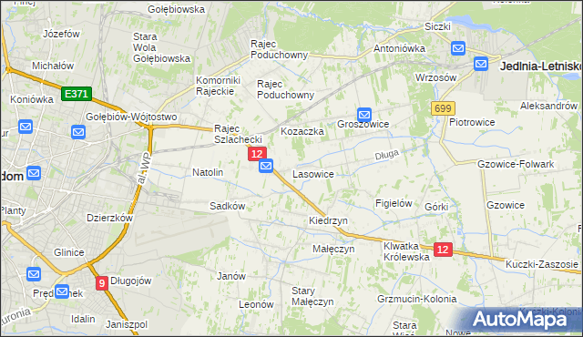 mapa Lasowice gmina Jedlnia-Letnisko, Lasowice gmina Jedlnia-Letnisko na mapie Targeo