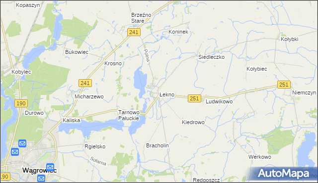 mapa Łekno gmina Wągrowiec, Łekno gmina Wągrowiec na mapie Targeo