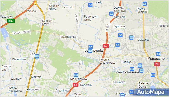 mapa Lesznowola powiat piaseczyński, Lesznowola powiat piaseczyński na mapie Targeo