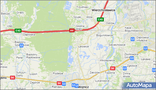 mapa Łętowice gmina Wierzchosławice, Łętowice gmina Wierzchosławice na mapie Targeo