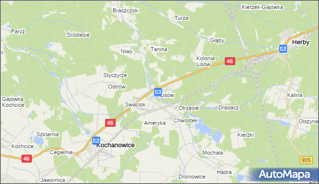 mapa Lisów gmina Herby, Lisów gmina Herby na mapie Targeo