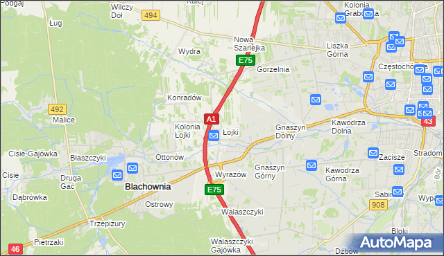 mapa Łojki gmina Blachownia, Łojki gmina Blachownia na mapie Targeo