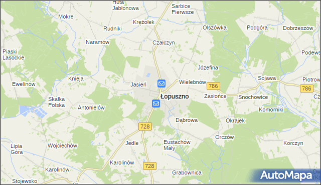 mapa Łopuszno, Łopuszno na mapie Targeo