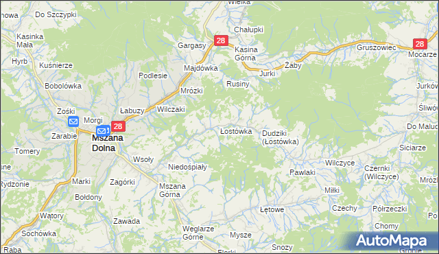 mapa Łostówka, Łostówka na mapie Targeo