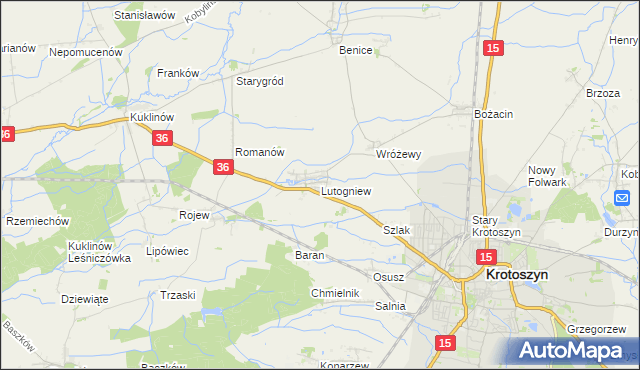 mapa Lutogniew, Lutogniew na mapie Targeo