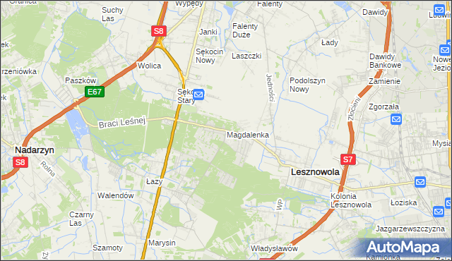 mapa Magdalenka gmina Lesznowola, Magdalenka gmina Lesznowola na mapie Targeo