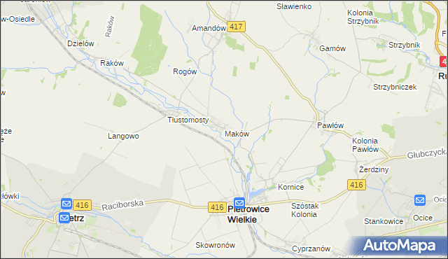 mapa Maków gmina Pietrowice Wielkie, Maków gmina Pietrowice Wielkie na mapie Targeo