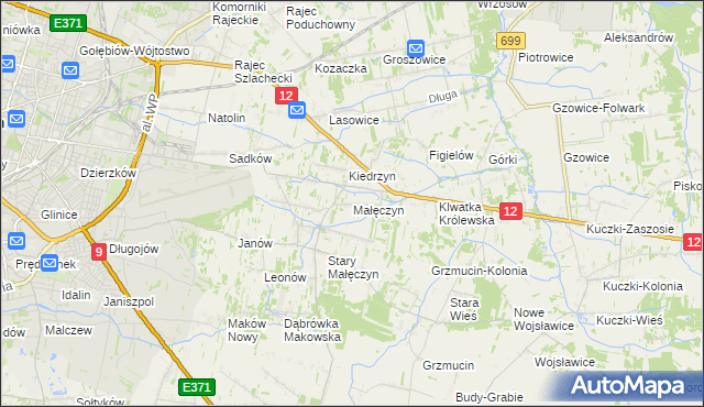 mapa Małęczyn gmina Gózd, Małęczyn gmina Gózd na mapie Targeo