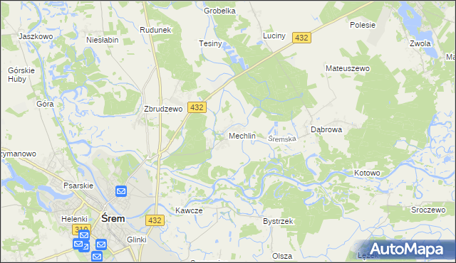 mapa Mechlin gmina Śrem, Mechlin gmina Śrem na mapie Targeo