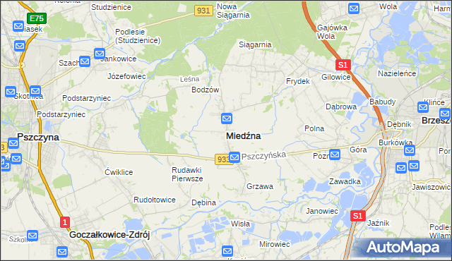 mapa Miedźna, Miedźna na mapie Targeo