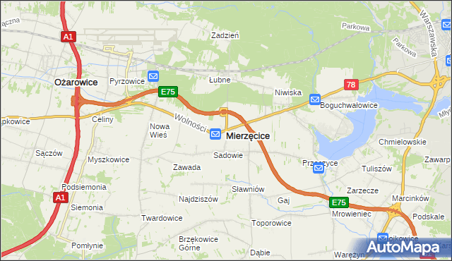 mapa Mierzęcice, Mierzęcice na mapie Targeo