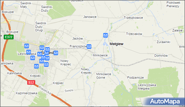 mapa Minkowice gmina Mełgiew, Minkowice gmina Mełgiew na mapie Targeo