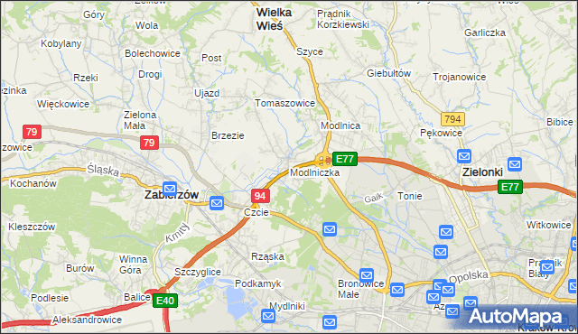 mapa Modlniczka, Modlniczka na mapie Targeo