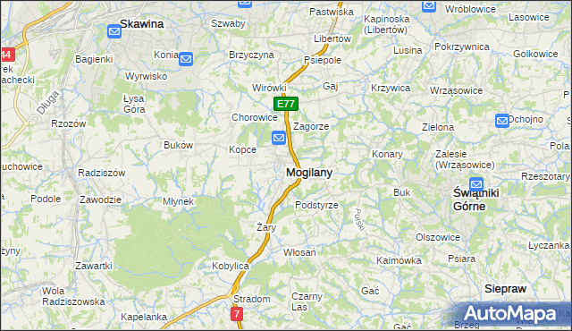 mapa Mogilany, Mogilany na mapie Targeo