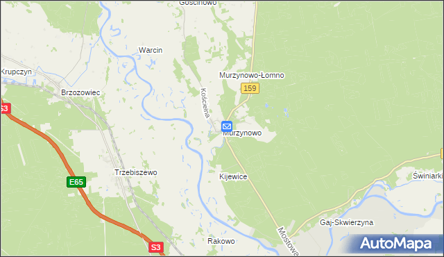 mapa Murzynowo gmina Skwierzyna, Murzynowo gmina Skwierzyna na mapie Targeo