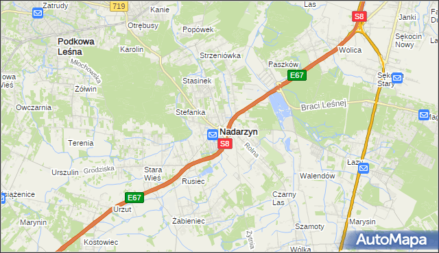 mapa Nadarzyn powiat pruszkowski, Nadarzyn powiat pruszkowski na mapie Targeo