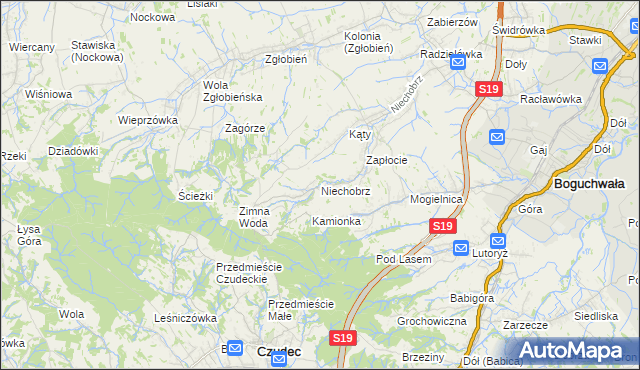 mapa Niechobrz, Niechobrz na mapie Targeo