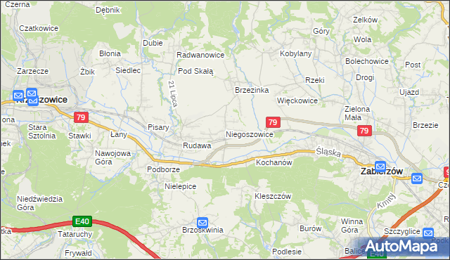 mapa Niegoszowice, Niegoszowice na mapie Targeo