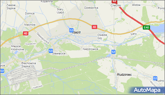 mapa Niezdrowice, Niezdrowice na mapie Targeo