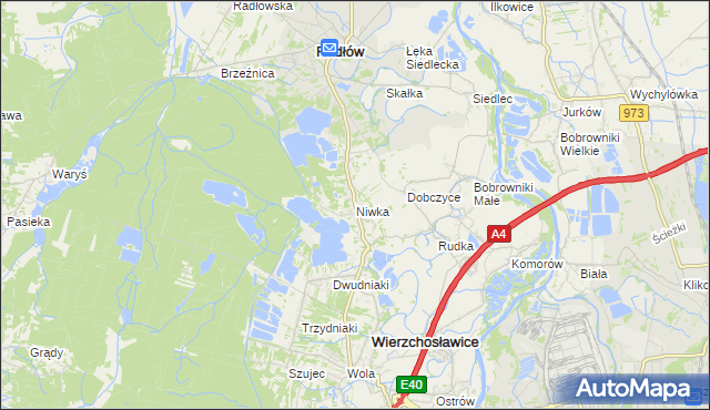 mapa Niwka gmina Radłów, Niwka gmina Radłów na mapie Targeo