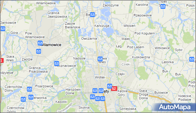 mapa Nowa Wieś gmina Kęty, Nowa Wieś gmina Kęty na mapie Targeo