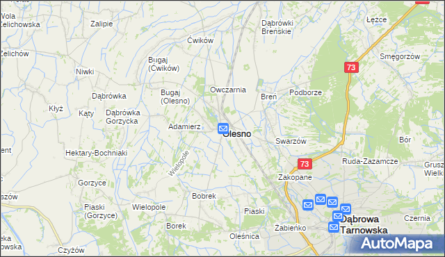 mapa Olesno powiat dąbrowski, Olesno powiat dąbrowski na mapie Targeo