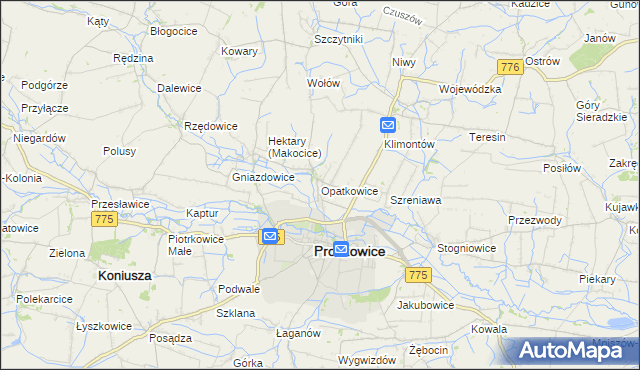 mapa Opatkowice gmina Proszowice, Opatkowice gmina Proszowice na mapie Targeo