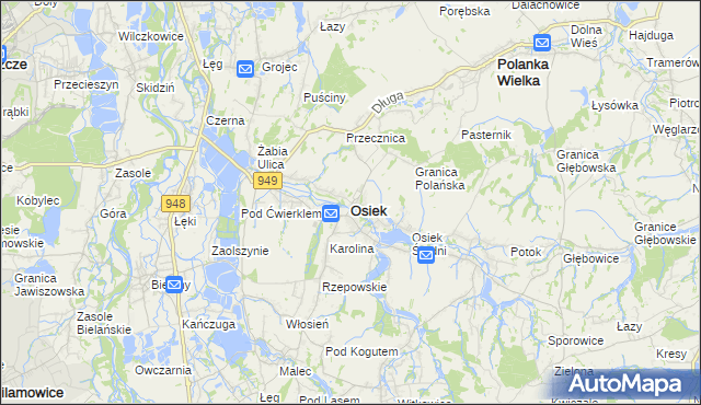 mapa Osiek powiat oświęcimski, Osiek powiat oświęcimski na mapie Targeo