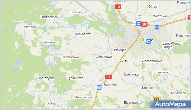 mapa Ośmiałowo gmina Lipno, Ośmiałowo gmina Lipno na mapie Targeo