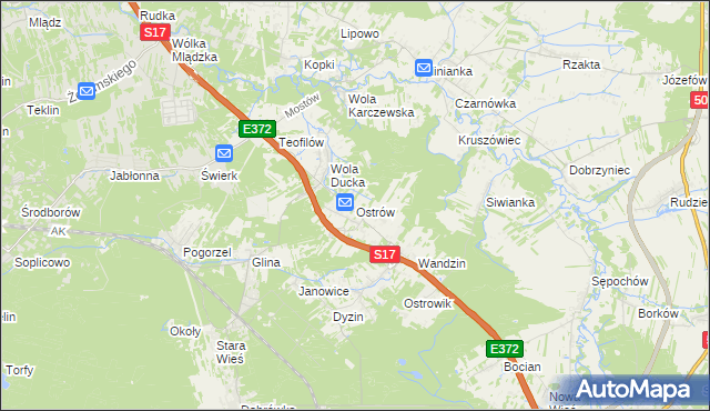 mapa Ostrów gmina Celestynów, Ostrów gmina Celestynów na mapie Targeo