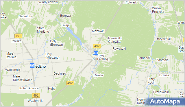 mapa Ostrowy nad Okszą, Ostrowy nad Okszą na mapie Targeo