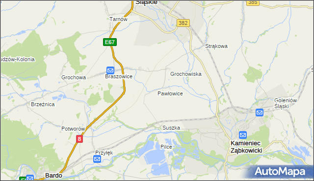mapa Pawłowice gmina Ząbkowice Śląskie, Pawłowice gmina Ząbkowice Śląskie na mapie Targeo