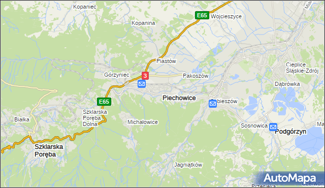 mapa Piechowice powiat jeleniogórski, Piechowice powiat jeleniogórski na mapie Targeo