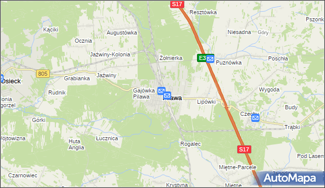 mapa Pilawa powiat garwoliński, Pilawa powiat garwoliński na mapie Targeo