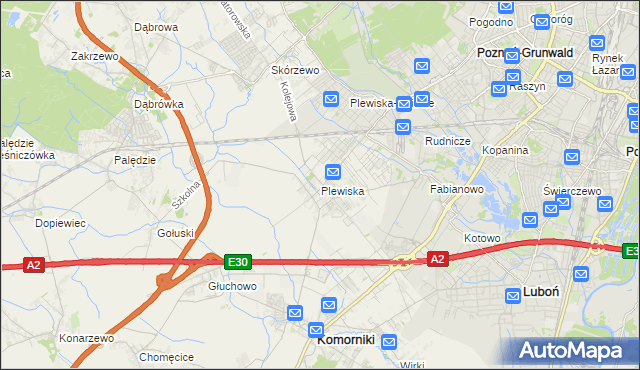 mapa Plewiska gmina Komorniki, Plewiska gmina Komorniki na mapie Targeo