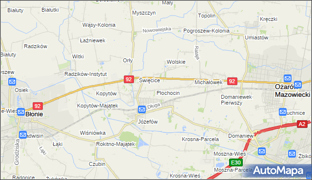 mapa Płochocin gmina Ożarów Mazowiecki, Płochocin gmina Ożarów Mazowiecki na mapie Targeo
