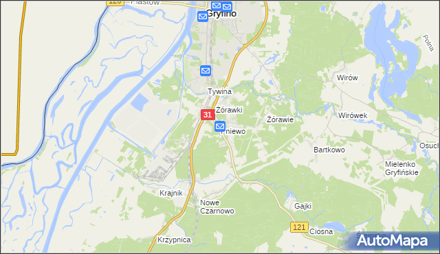 mapa Pniewo gmina Gryfino, Pniewo gmina Gryfino na mapie Targeo