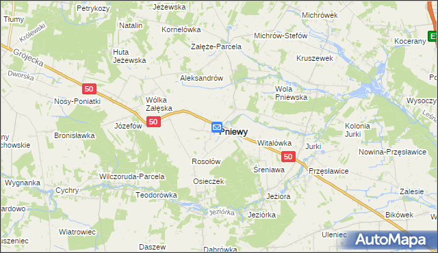mapa Pniewy powiat grójecki, Pniewy powiat grójecki na mapie Targeo