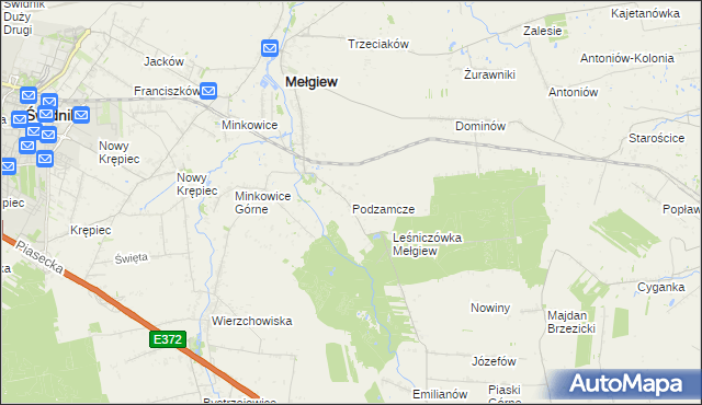 mapa Podzamcze gmina Mełgiew, Podzamcze gmina Mełgiew na mapie Targeo