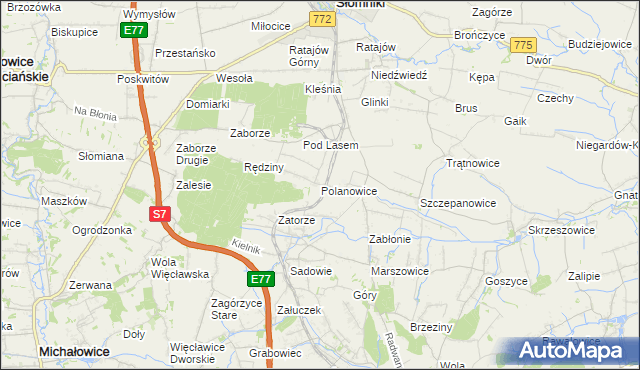 mapa Polanowice gmina Słomniki, Polanowice gmina Słomniki na mapie Targeo