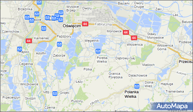 mapa Poręba Wielka gmina Oświęcim, Poręba Wielka gmina Oświęcim na mapie Targeo