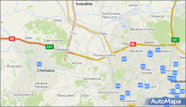 mapa Porosły-Kolonia, Porosły-Kolonia na mapie Targeo