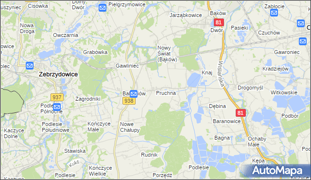 mapa Pruchna, Pruchna na mapie Targeo