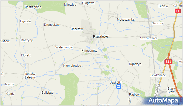 mapa Przybysławice gmina Raszków, Przybysławice gmina Raszków na mapie Targeo