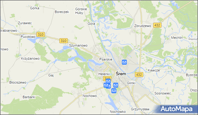 mapa Psarskie gmina Śrem, Psarskie gmina Śrem na mapie Targeo