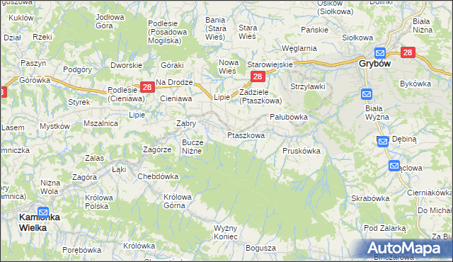 mapa Ptaszkowa, Ptaszkowa na mapie Targeo