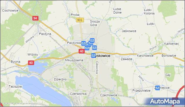 mapa Pyskowice powiat gliwicki, Pyskowice powiat gliwicki na mapie Targeo