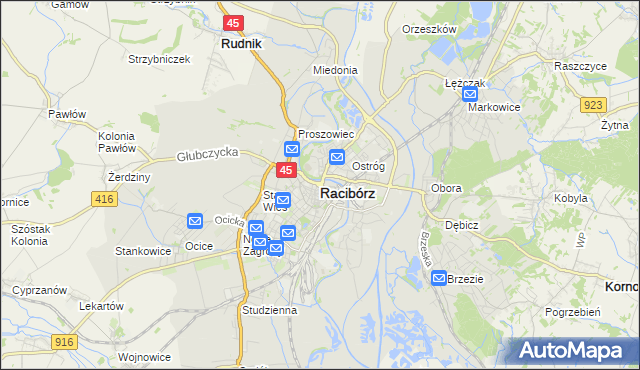 mapa Racibórz, Racibórz na mapie Targeo